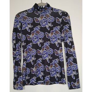 No. 6 store womens small mockneck longsleeve blouse purple brown whimsy goth
